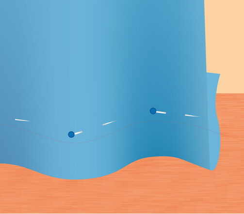 Dessin d'un ourlet réalisé en bas d'un rideau