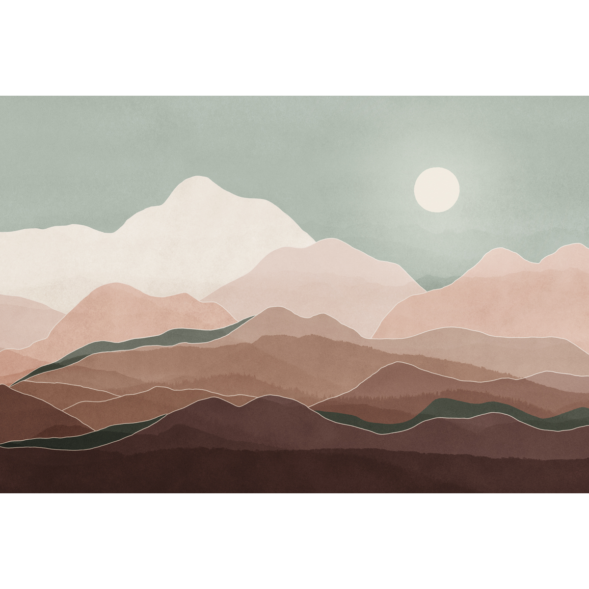 4MURS Papier peint panoramique XL Toubkal sunset Bleu pastel et terracotta rosé Satiné