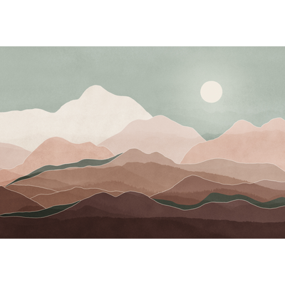 4MURS Papier peint panoramique XL Toubkal sunset Bleu pastel et terracotta rosé Satiné