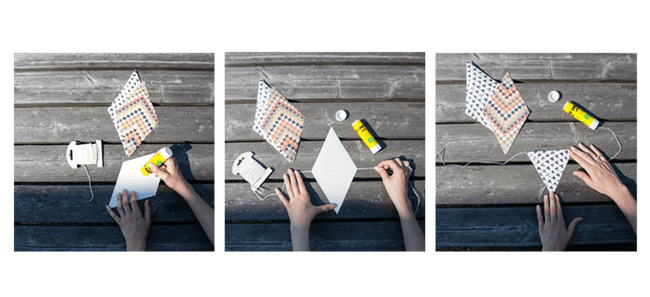 Photos étape par étape comment assembler et plier les losanges pour créer la guirlande de fanions