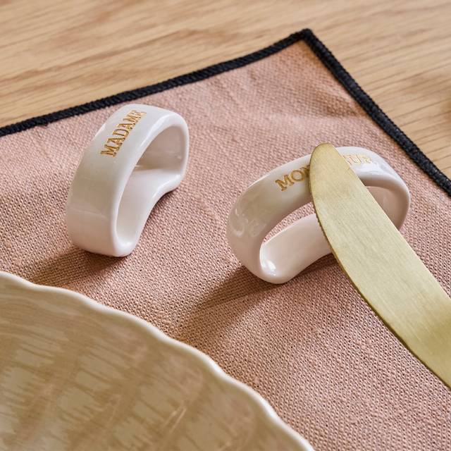 Amadeus Cades Rond de serviette Monsieur Madame blanc