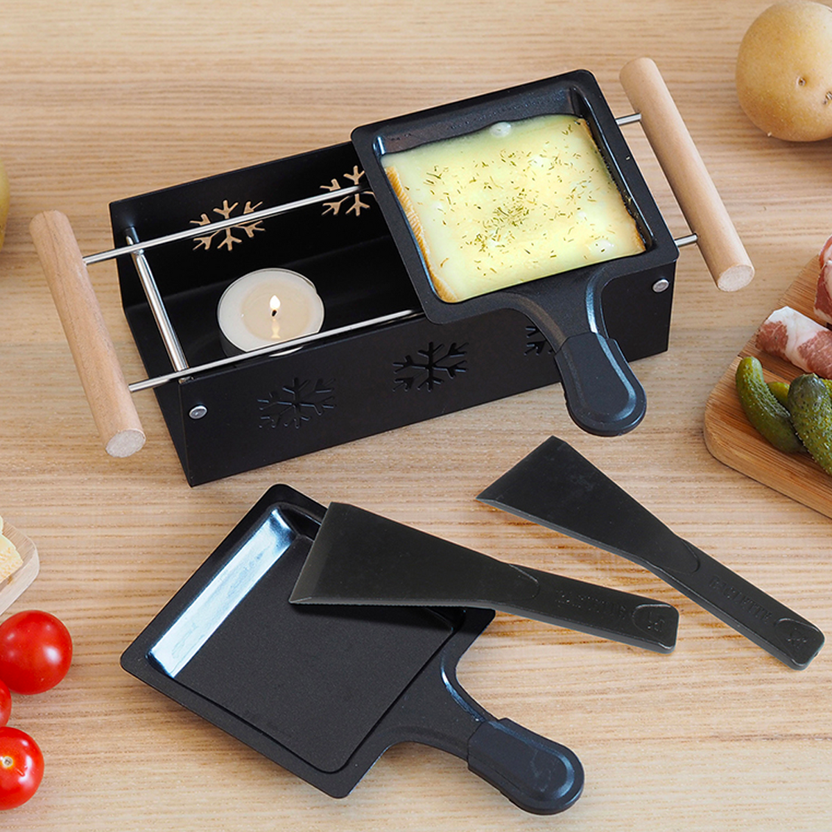 Raclette à la bougie Duo snow Noir