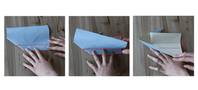 Etape 8 avec mains qui plient la feuille selon différents marquages