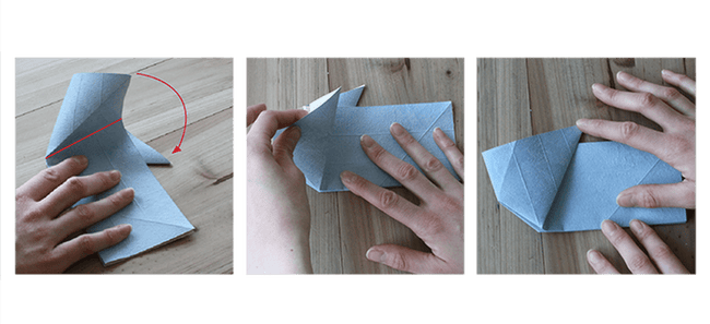 Etape 10 avec mains qui plient la deuxième oreille du lapin