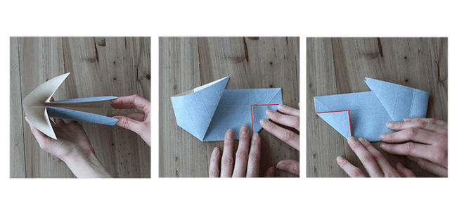 Etape 11 avec des mains qui continuent de plier la feuille