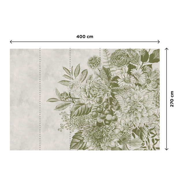 Papier peint panoramique XL RACIMO 400 x 270 cm vert olive