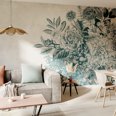 Papier peint panoramique XL Racimo Bleu pétrole Satiné