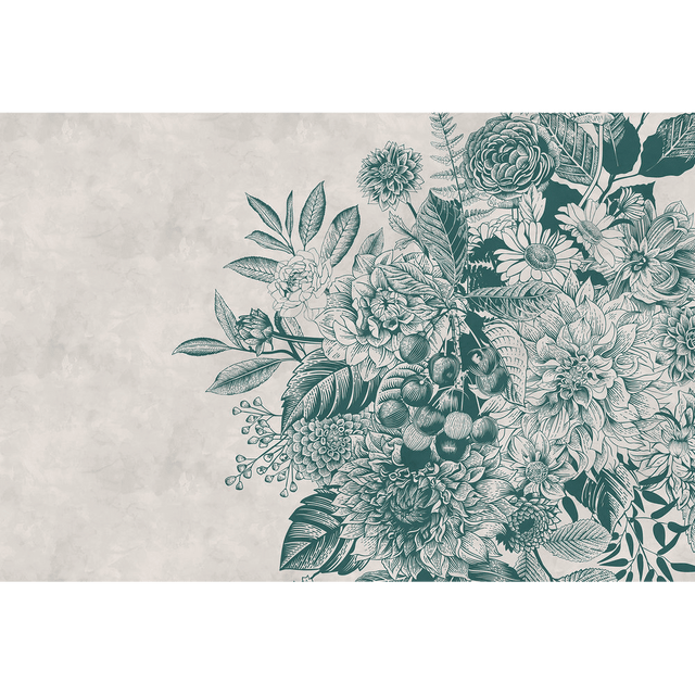 Papier peint panoramique XL RACIMO 400 x 270 cm bleu pétrole