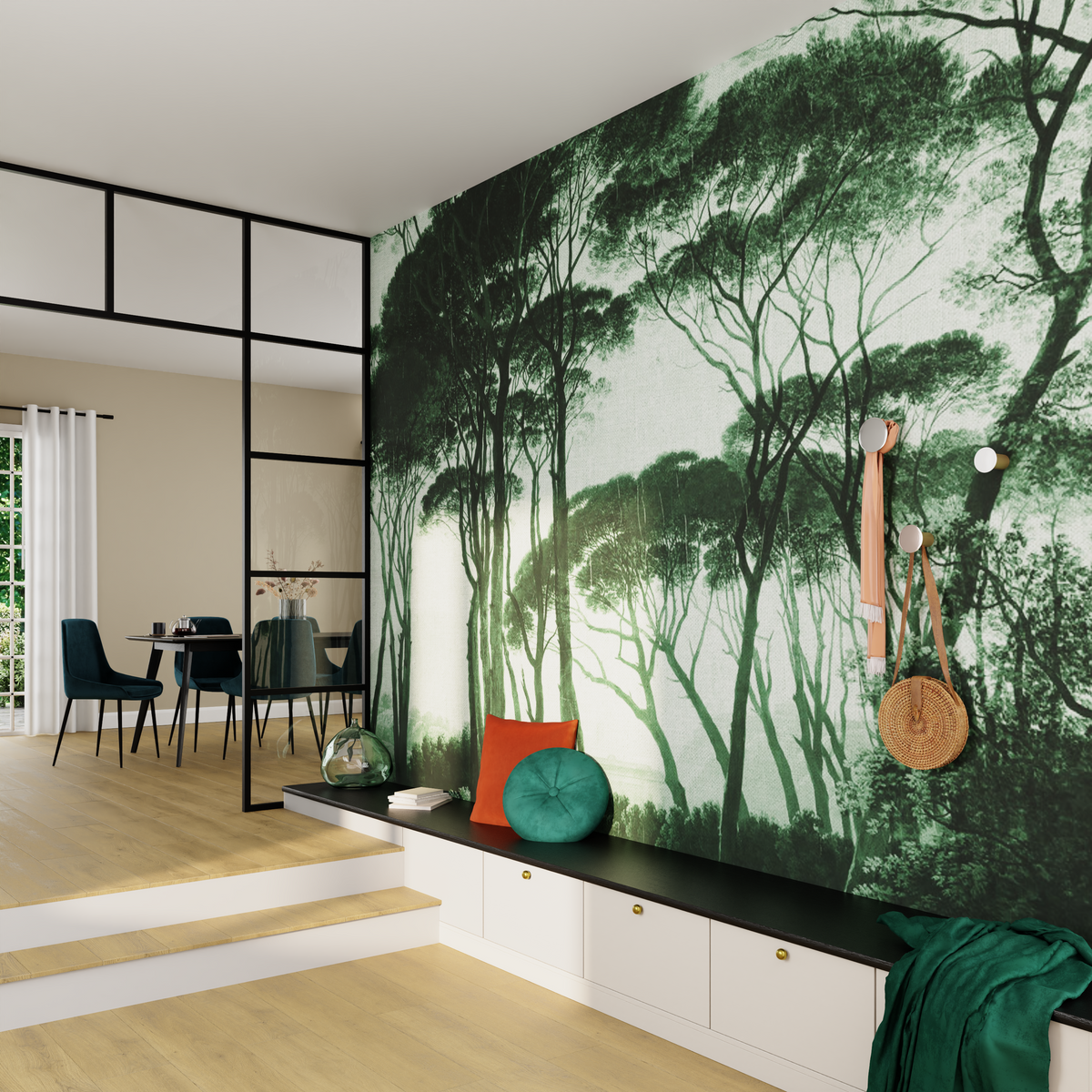 Papier peint panoramique XL Bosquet Vert anglais Satiné