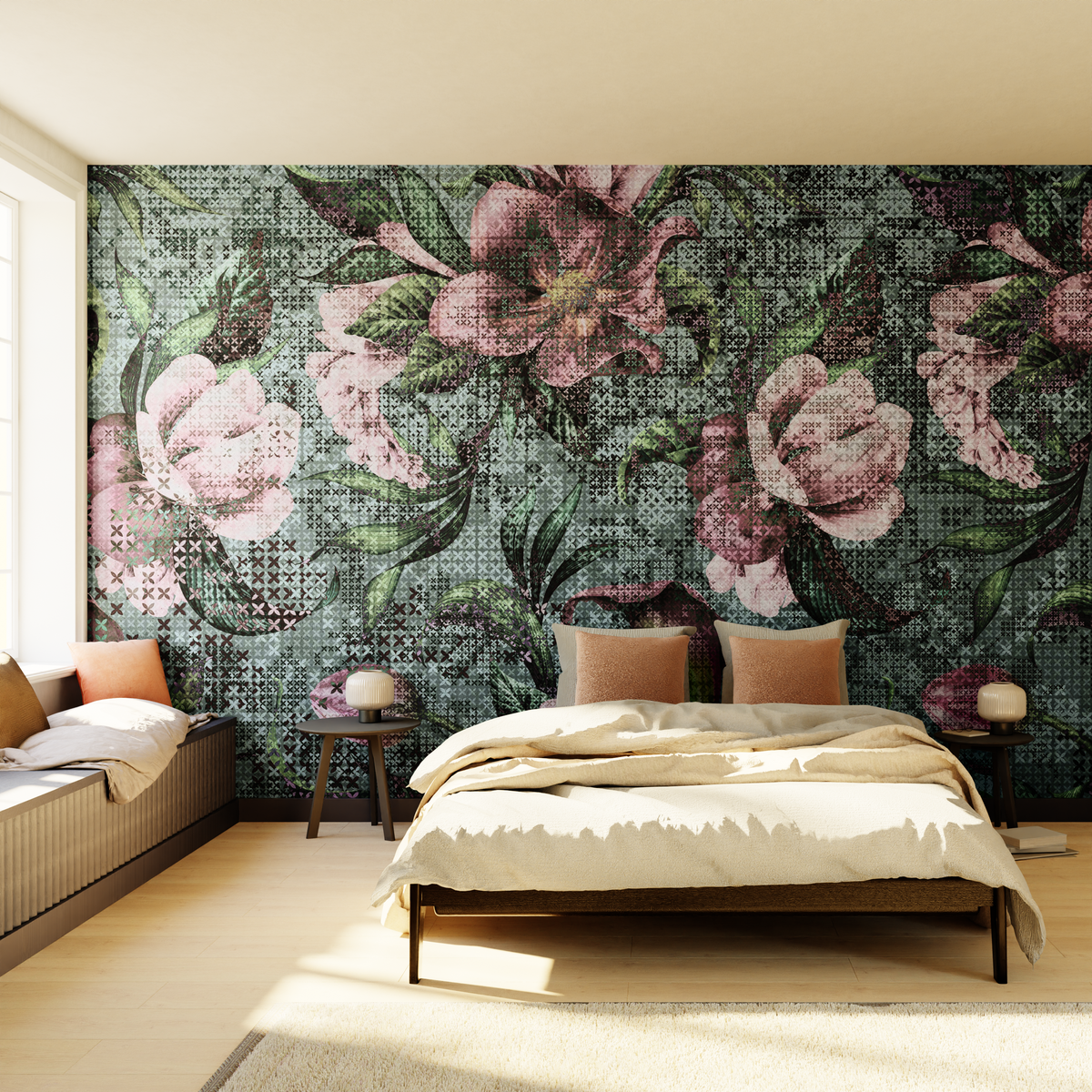 Papier peint panoramique XL Blomster Multicolore Satiné