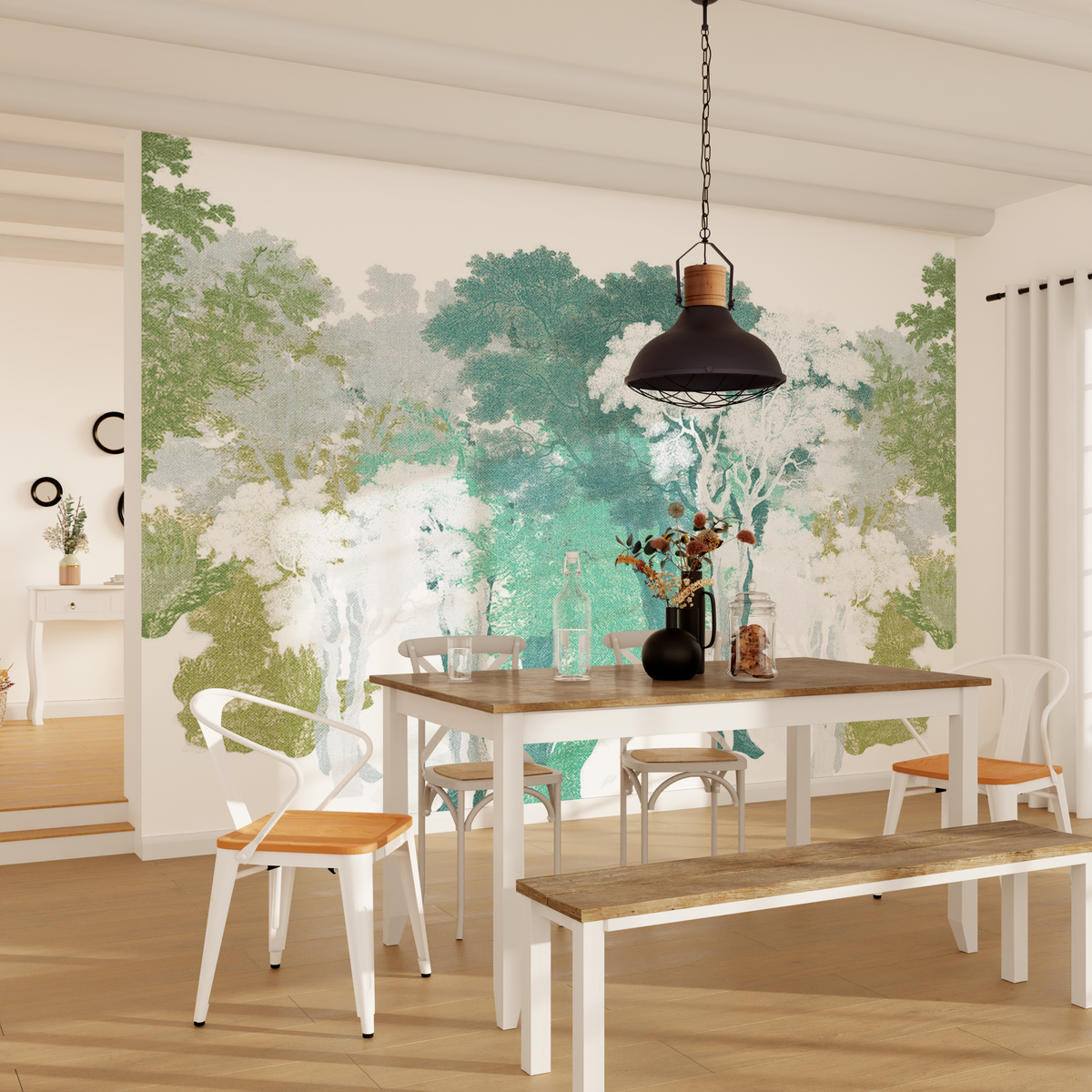 Papier peint panoramique XL Maravela Vert bleuté Satiné