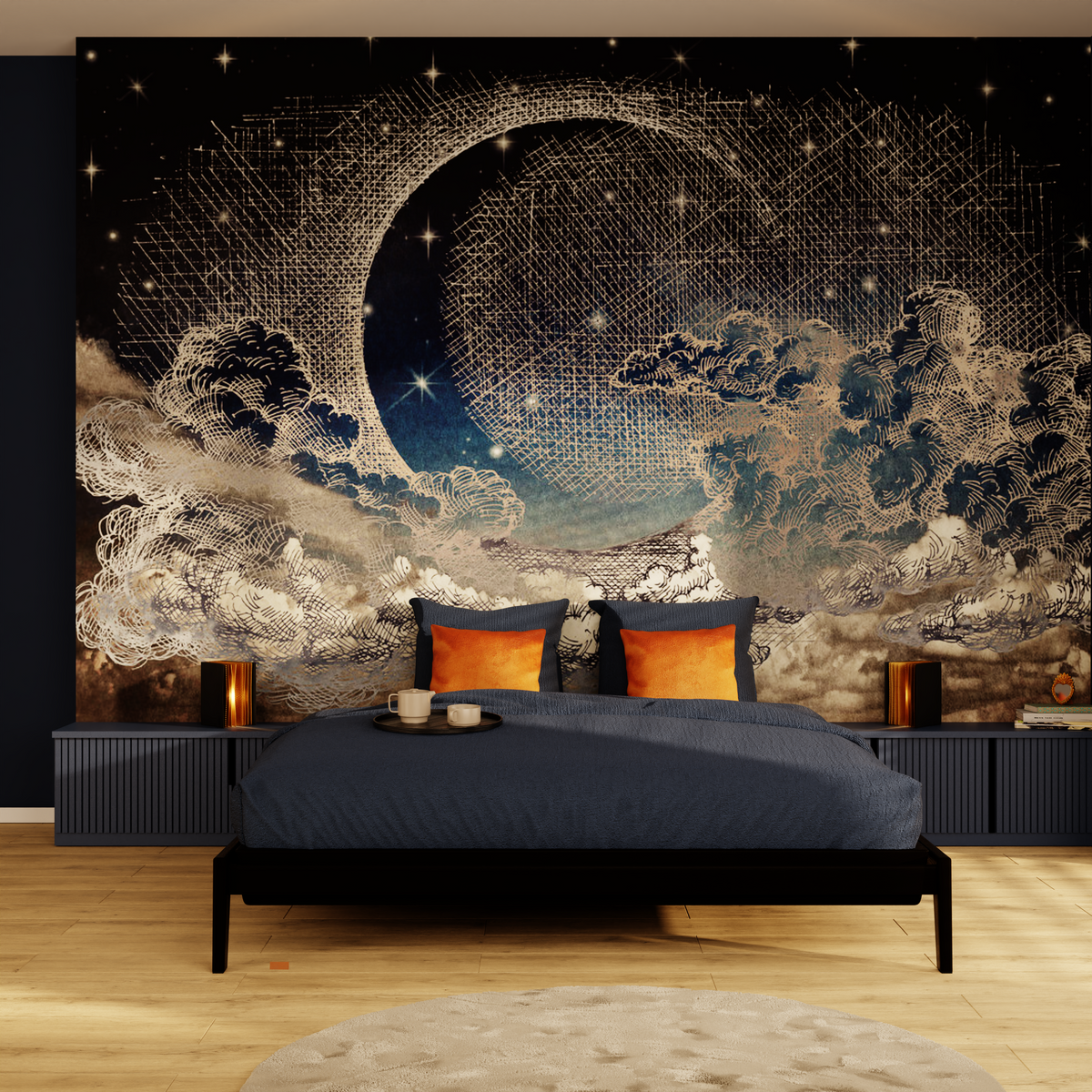 Papier peint panoramique XL Moonlight Bleu nuit Satiné