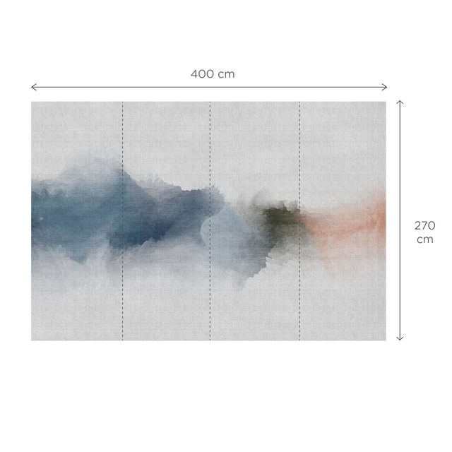 Papier peint panoramique XL INKY 400 x 270 cm bleu ciel et rouge orangé