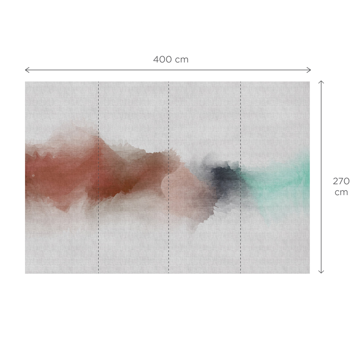 Papier peint panoramique XL Inky Rouge et vert d'eau Satiné