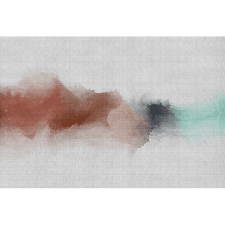 Papier peint panoramique XL Inky Rouge et vert d'eau Satiné