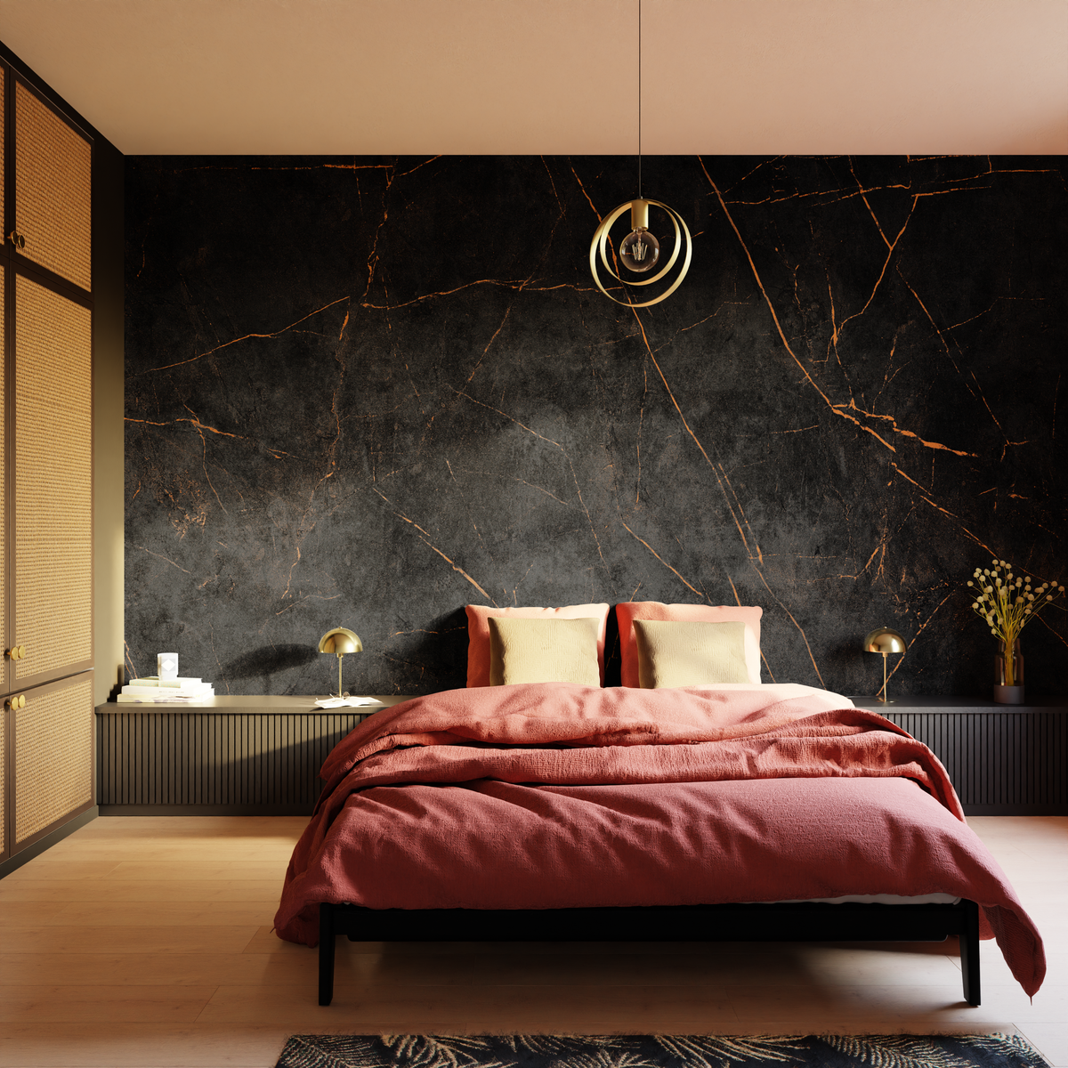 Papier peint panoramique XL Eclat Noir et orange Satiné