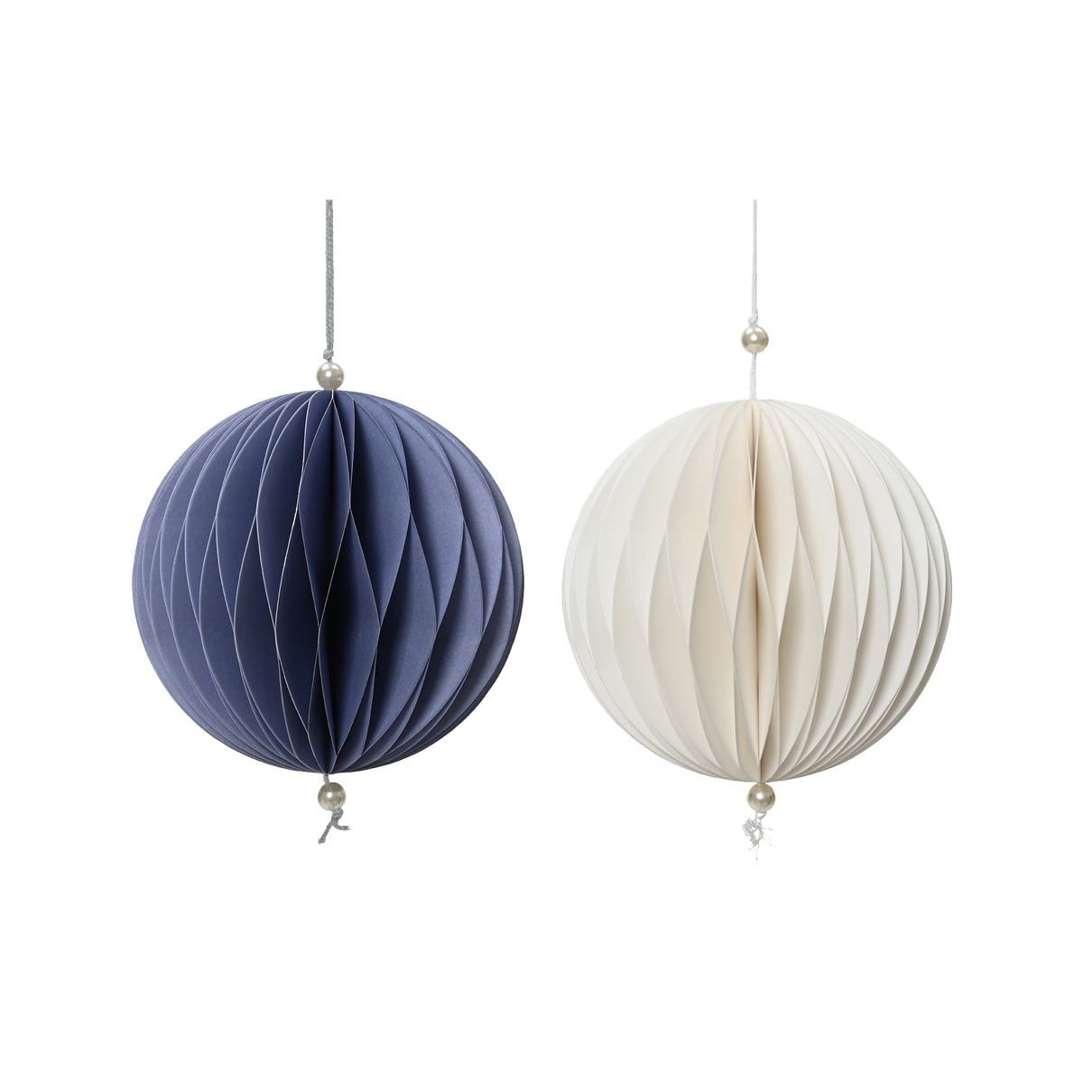 Décoration à suspendre Boule papier plié Bleu et blanc