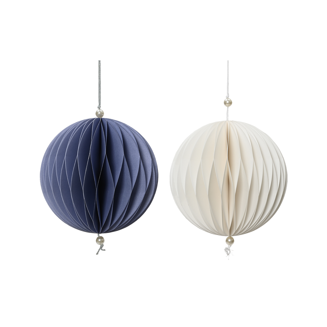 Décoration à suspendre BOULE PAPIER PLIÉ Bleu et blanc