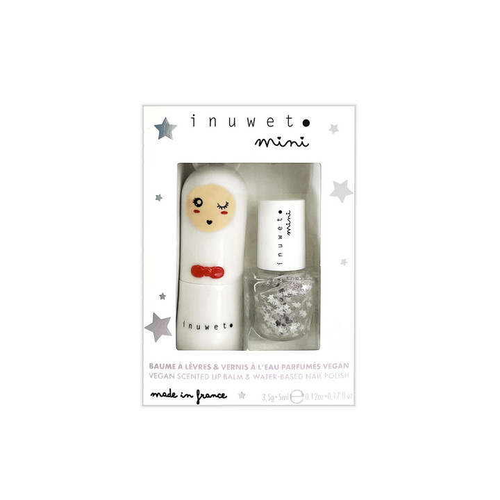 INUWET Coffret cosmétique Duo baume à lévre et vernis à ongle Barbe à papa 8,5G