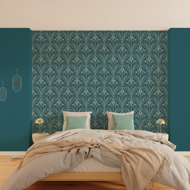 Papier peint intissé ELIZABETH coloris bleu paon