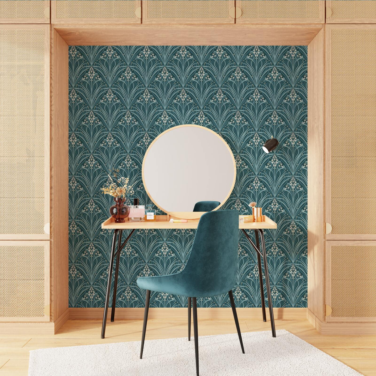 Papier peint intissé Elizabeth Bleu paon