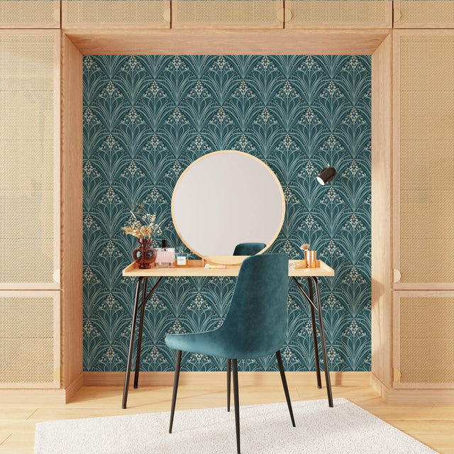Papier peint intissé ELIZABETH coloris bleu paon