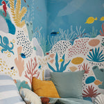 Papier peint panoramique enfant motif fonds marins, chambre thème océan
