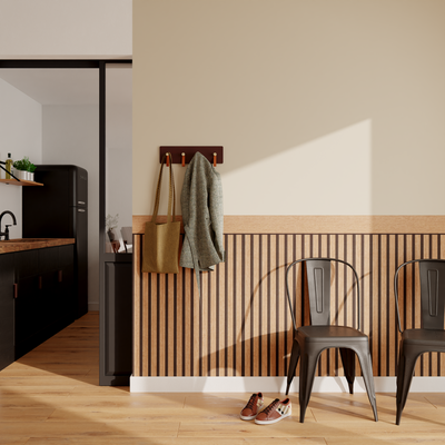 4MURS Papier peint intissé Soubassement tasseaux Bois clair