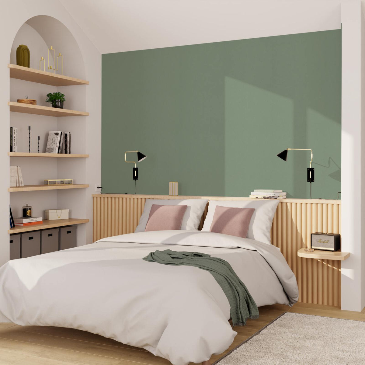 Papier peint intissé Palazzo Vert de gris Satiné