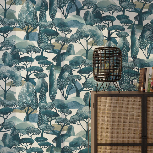 Papier peint intissé SANARY coloris bleu vert