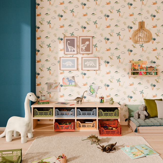 4MURS Papier peint intissé DINO WORLD coloris Bleu et Vert
