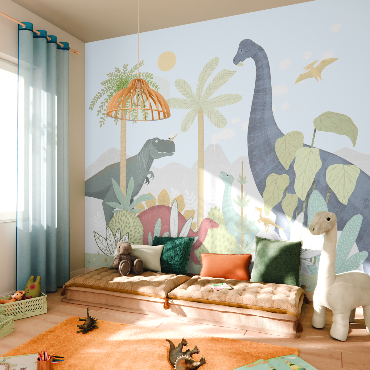 4MURS Papier peint panoramique XL Happy dino Multicolore Satiné