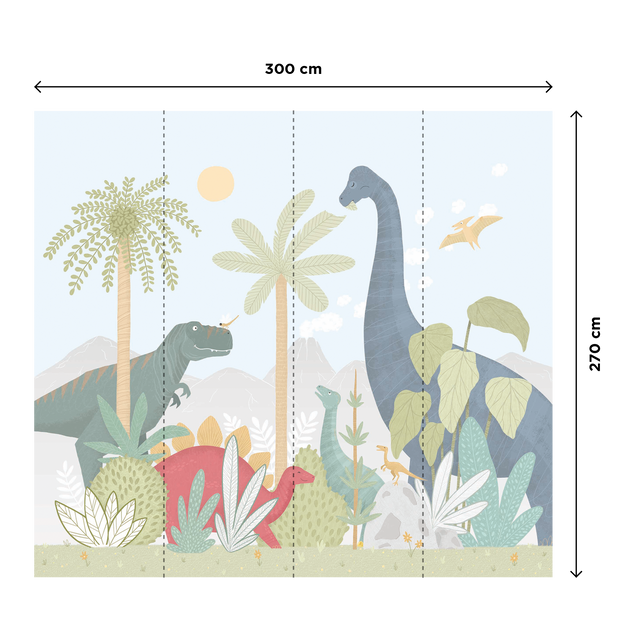 4MURS Papier peint panoramique XL HAPPY DINO 300 x 270 cm