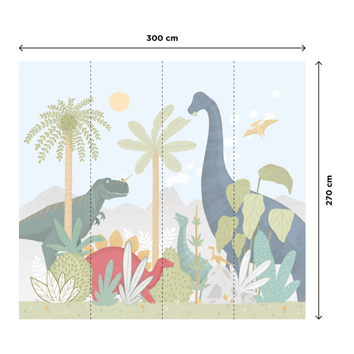4MURS Papier peint panoramique XL Happy dino Multicolore Satiné