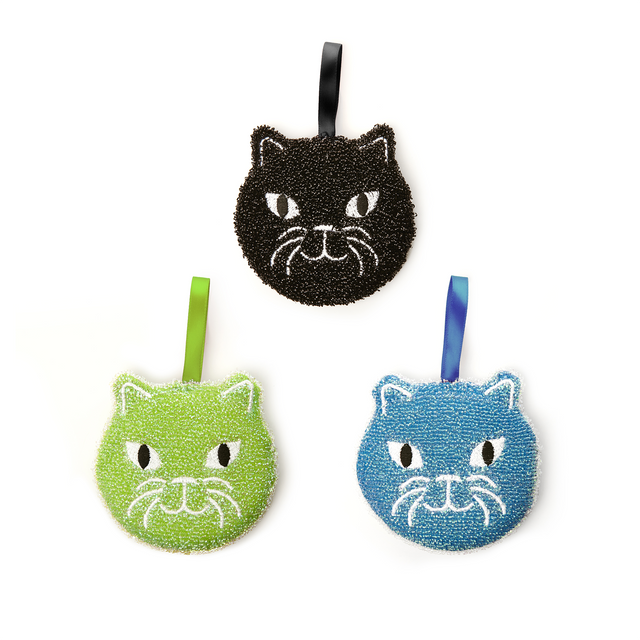 Kikkerland Eponge CHAT coloris Vert, noir, bleu