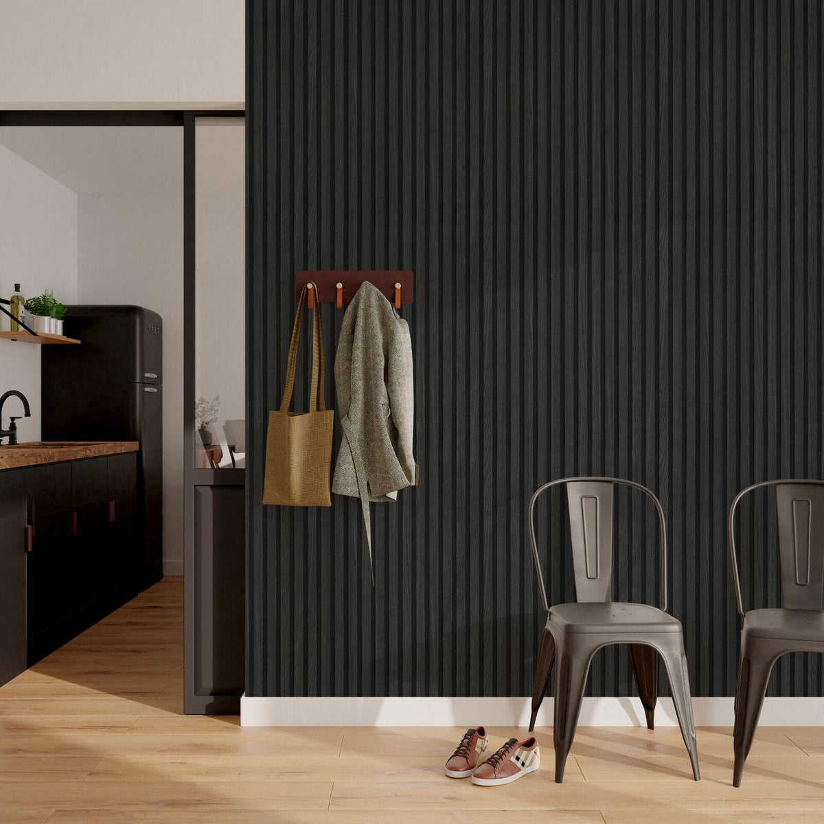Papier peint intissé Tasseaux Gris anthracite