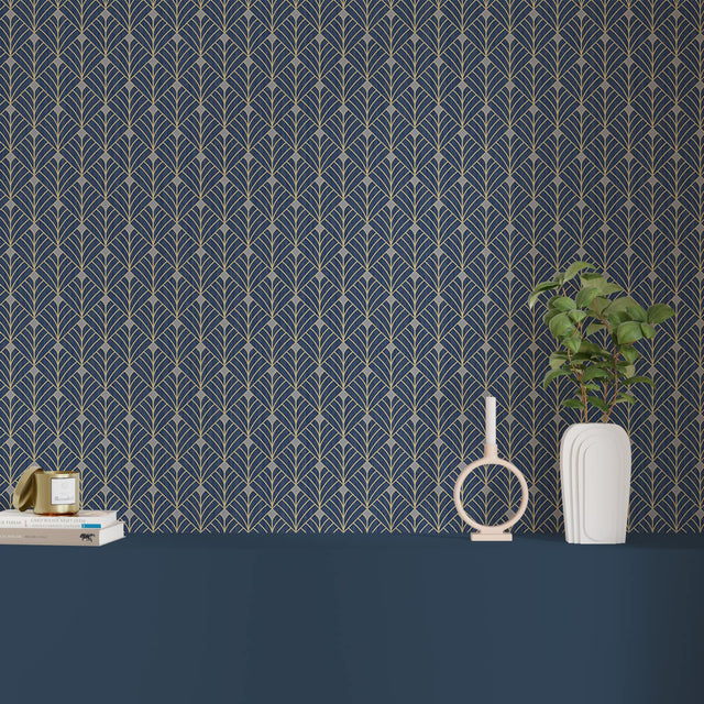 Caselio Papier peint intissé CAROLYN bleu nuit et doré
