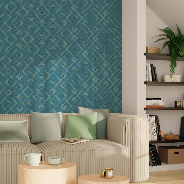 Caselio Papier peint intissé MARCIA coloris bleu paon