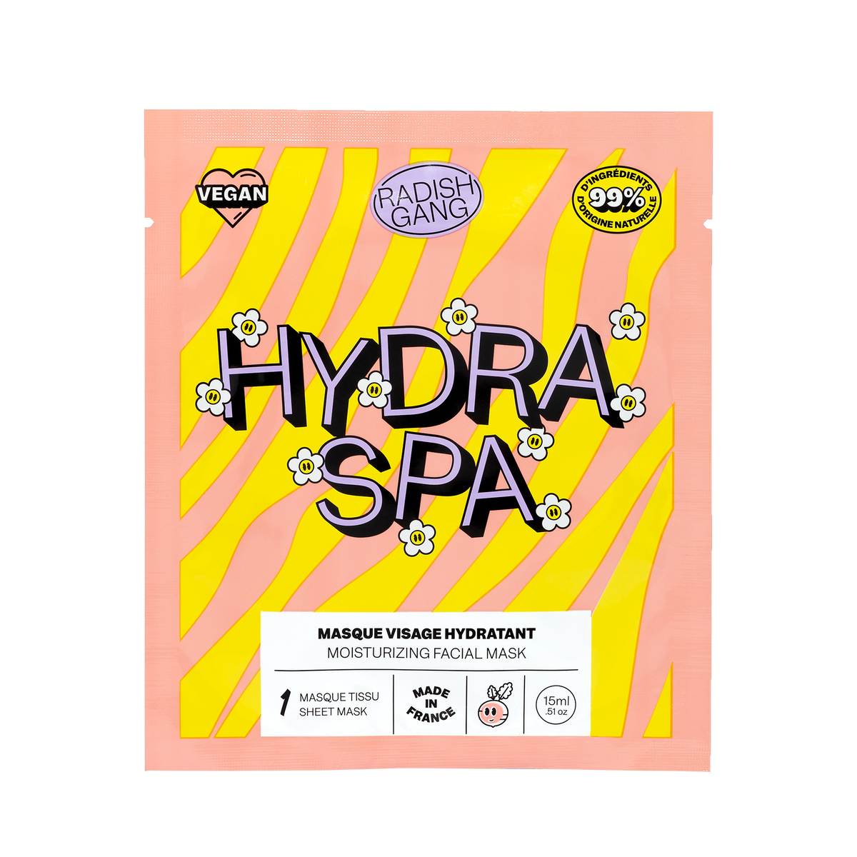 RADISH GANG Masque tissu Hydra spa Rose, jaune 15ML