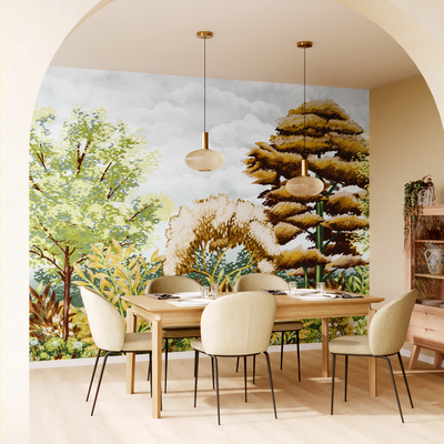 4MURS Papier peint panoramique XL Broceliande Terracotta et vert-de-gris Satiné