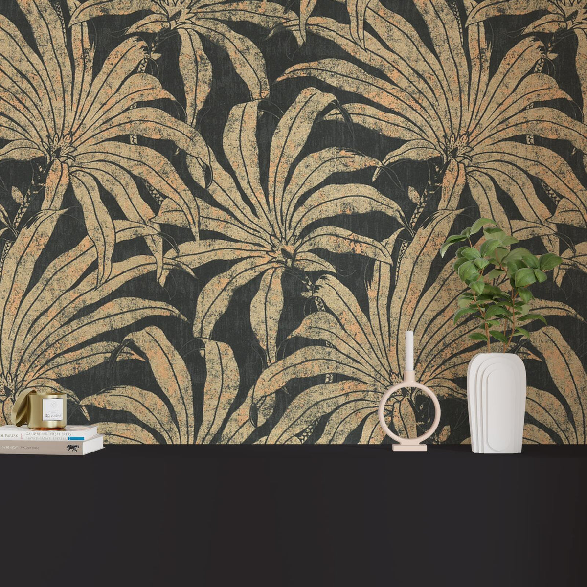 Papier peint intissé Darlène Noir et doré