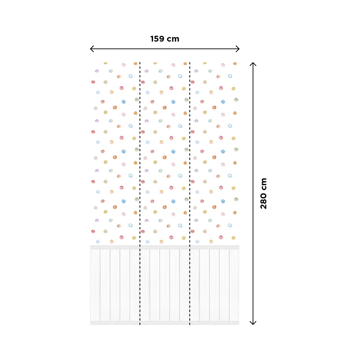 Papier peint panoramique L Confettis panel Blanc et pois multicolores Satiné