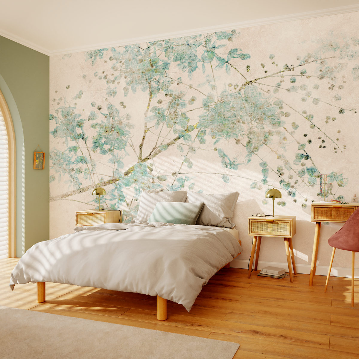 Papier peint panoramique XL Aglae Bleu turquoise Satiné