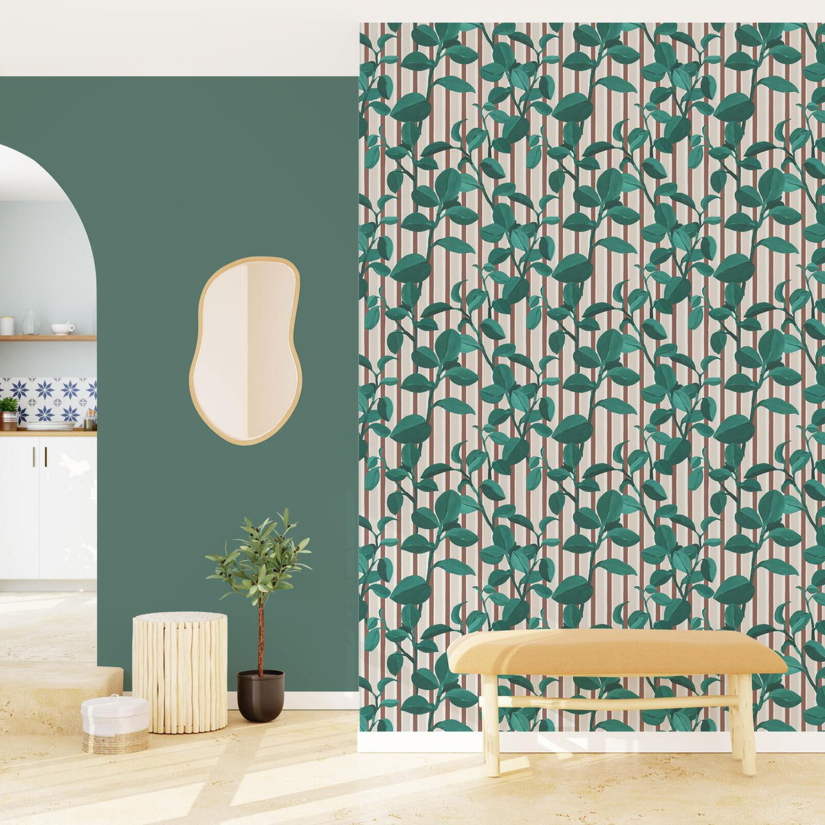 4MURS Papier peint intissé Peperomia Vert anglais et rose