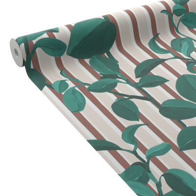 4MURS Papier peint intissé Peperomia Vert anglais et rose