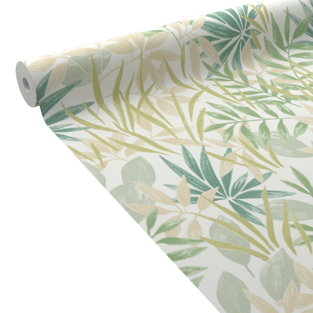 Papier peint intissé IVANNA coloris vert et beige rosé