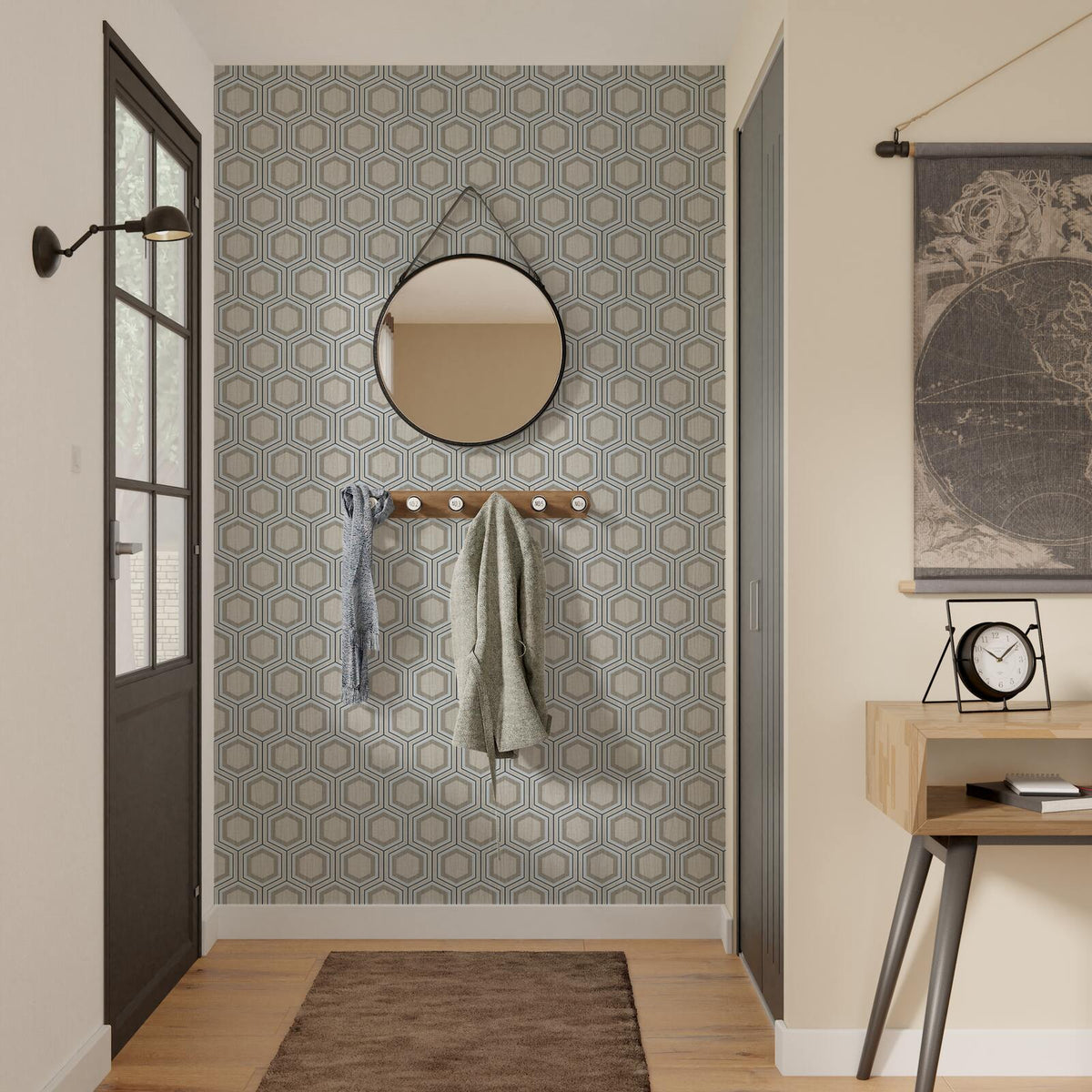 Papier peint intissé Denver Bois clair et noir