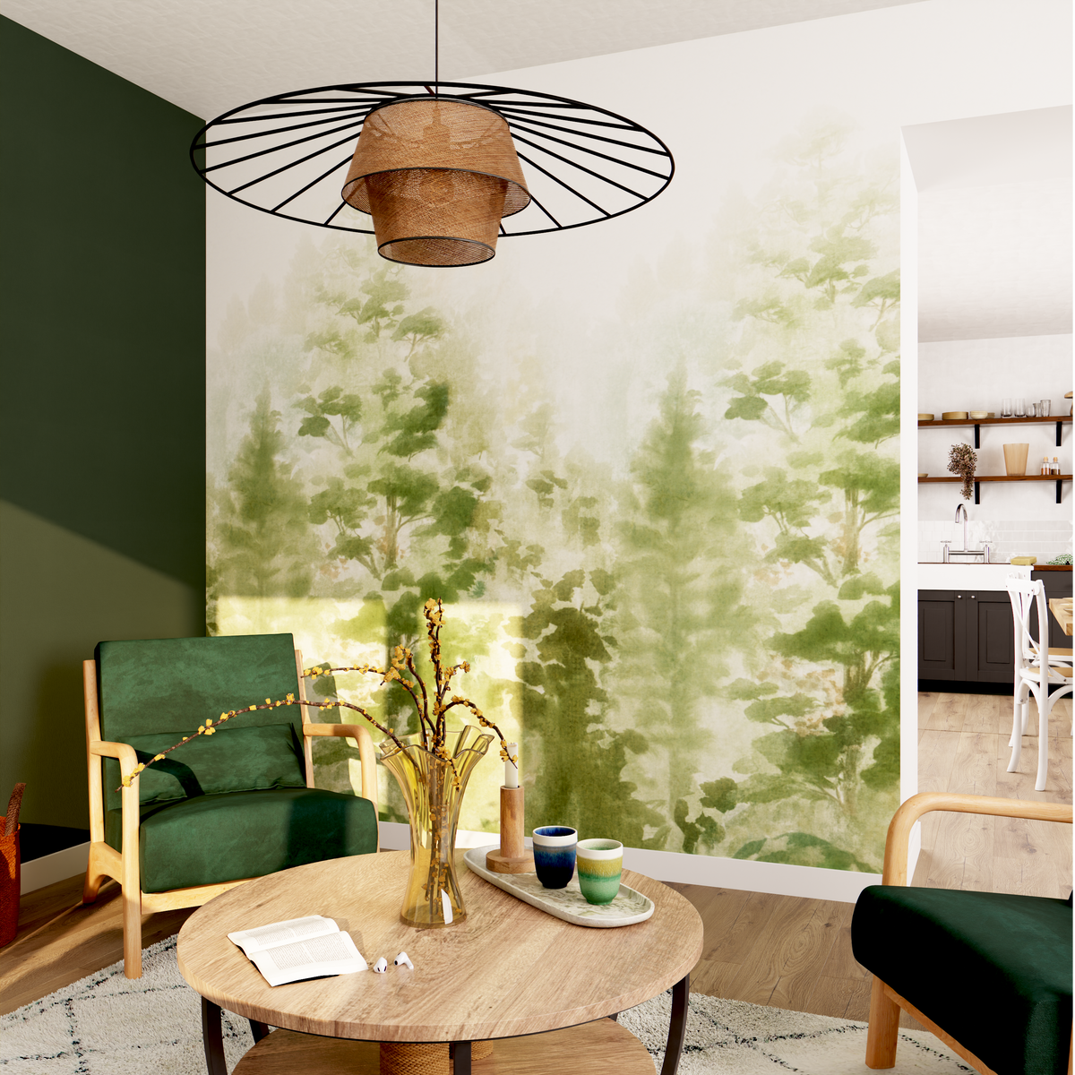 4MURS Papier peint panoramique L Crecy Vert forêt Satiné