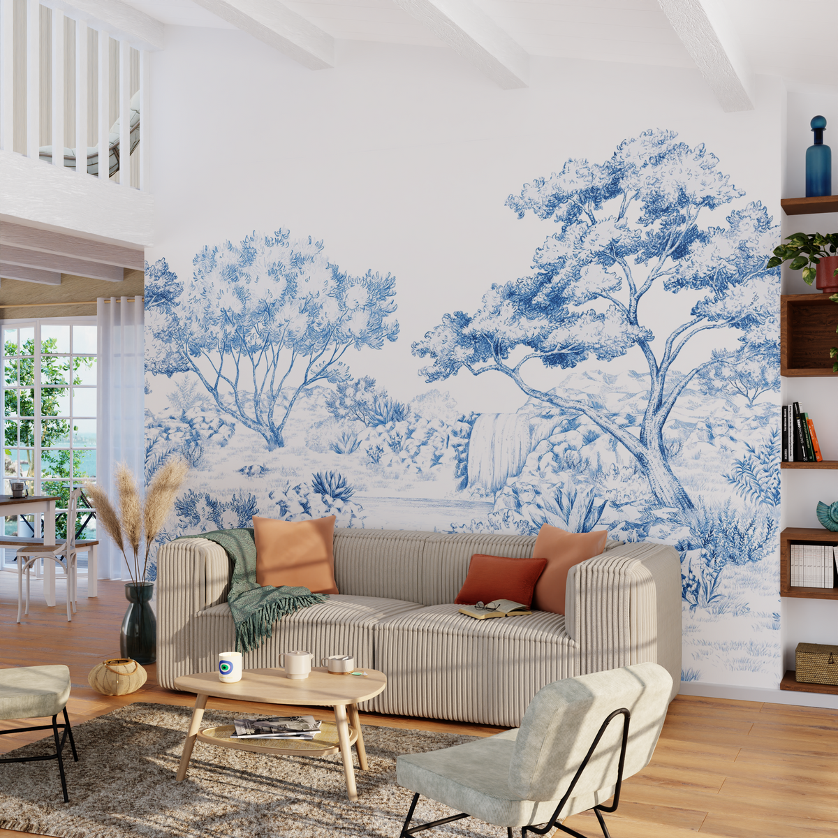 4MURS Papier peint panoramique XL Calandra Bleu royal Satiné