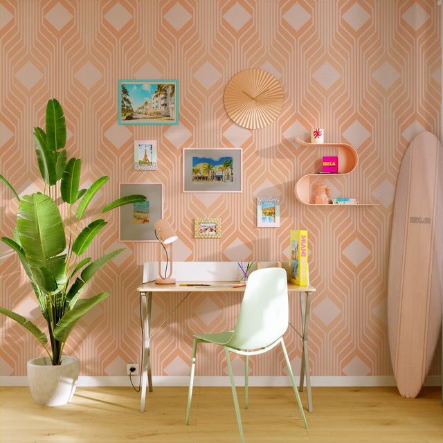 Papier peint intissé ELBÉE coloris Orange/Rose